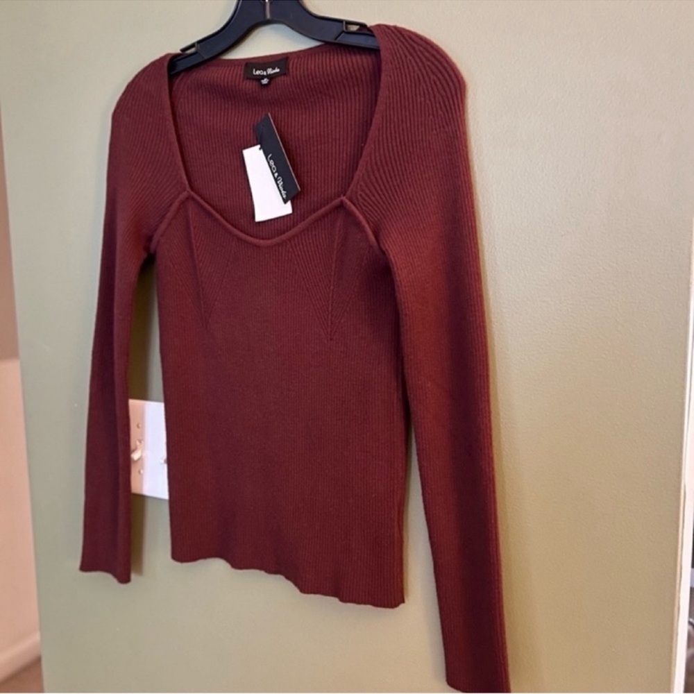 NWT Lea & Viola sweetheart cashmere square neck ribbed knit sweater blouse - Picture 9 of 15